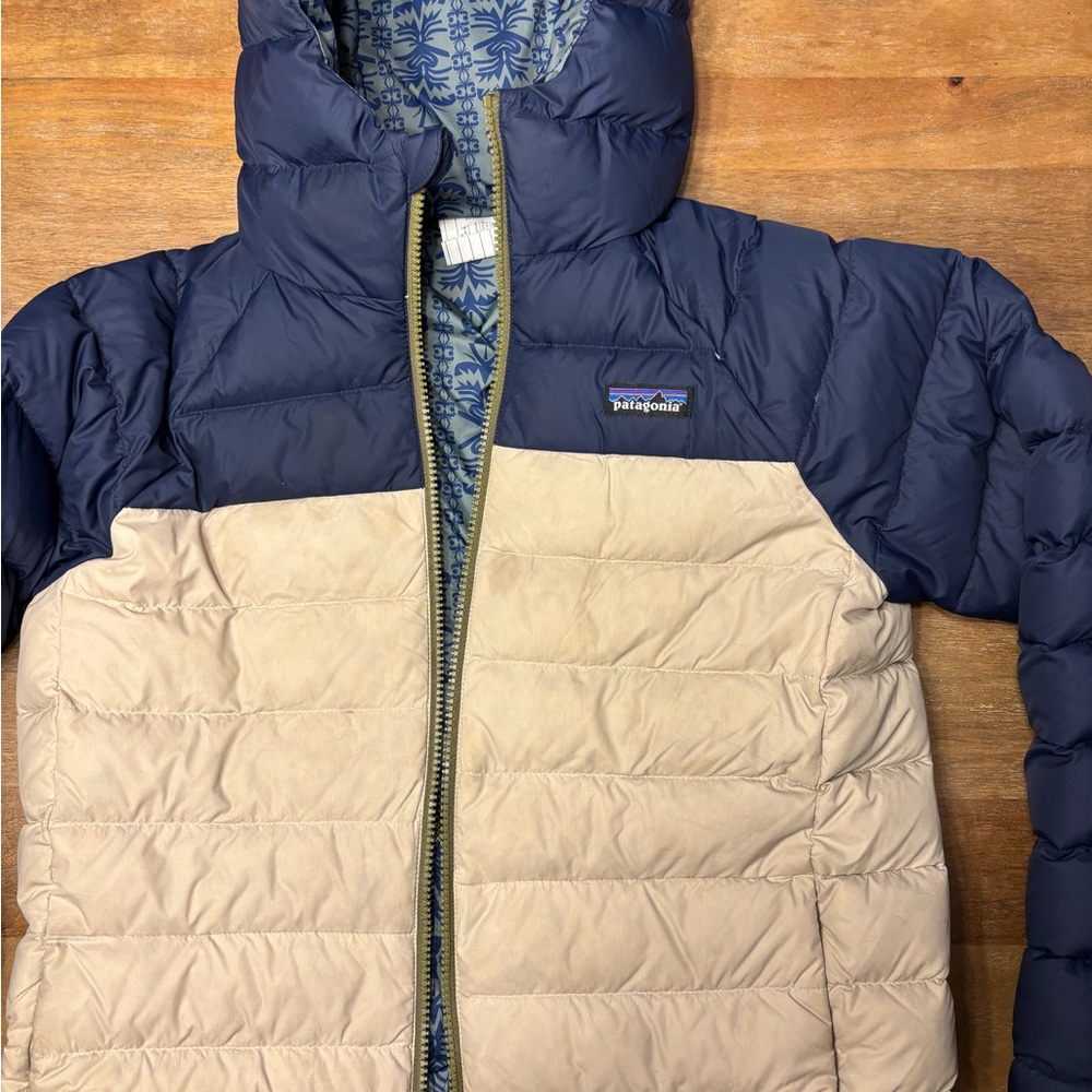Patagonia Blue Floral Reversible Puffer Jacket